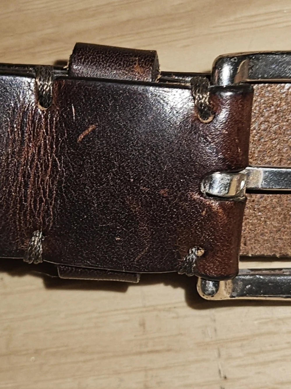 Men's Dark Brown Leather Belt with Brass Buckle